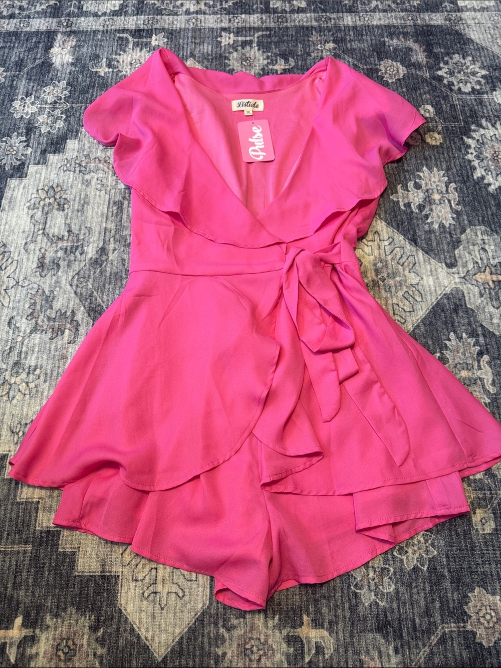 Listicle Hot Pink Ruffle Wrap Romper